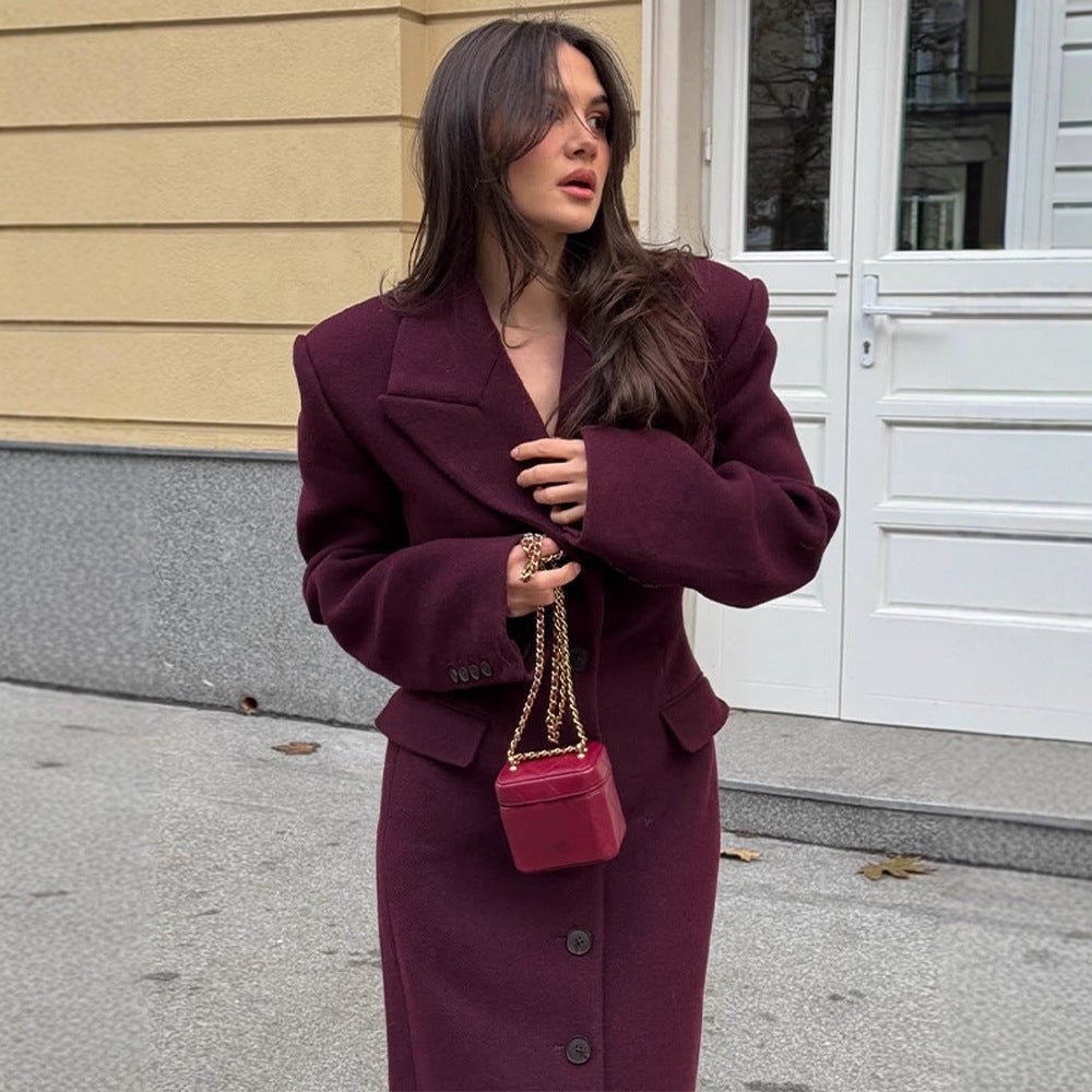 Women's Maxilength Wool Blend Coat with Tailored Cut and Button Placket Chichicherry - Chichicherry