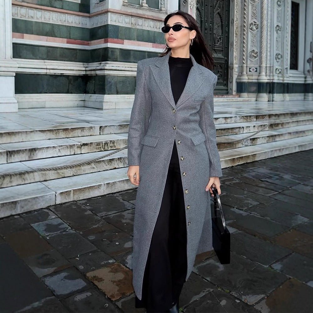 Women's Maxilength Wool Blend Coat with Tailored Cut and Button Placket Chichicherry - Chichicherry