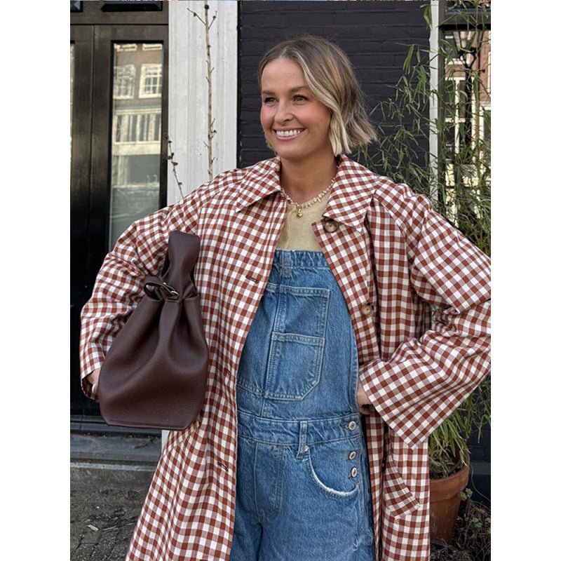 Women's mid-length checked coat in oversized cut with patch pockets Chichicherry - Chichicherry