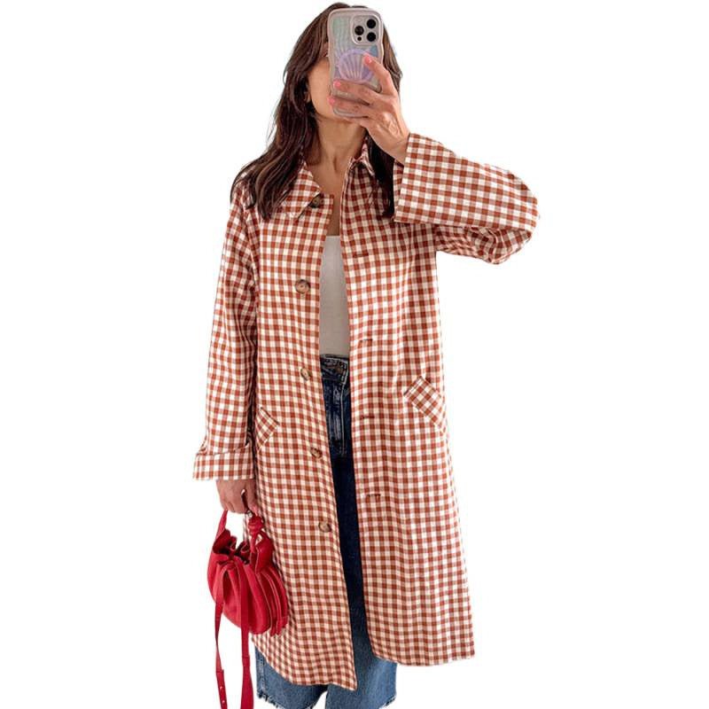 Women's mid-length checked coat in oversized cut with patch pockets Chichicherry - Chichicherry