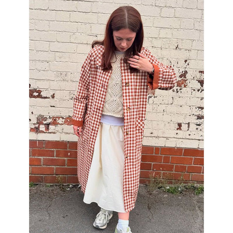 Women's mid-length checked coat in oversized cut with patch pockets Chichicherry - Chichicherry