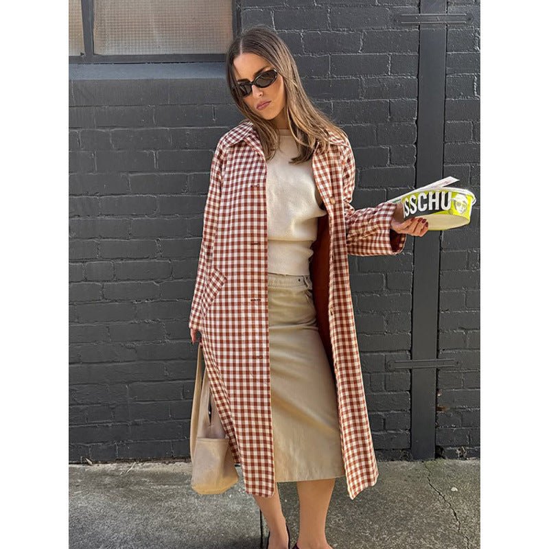 Women's mid-length checked coat in oversized cut with patch pockets Chichicherry - Chichicherry