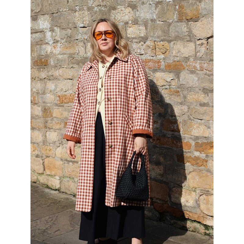 Women's mid-length checked coat in oversized cut with patch pockets Chichicherry - Chichicherry