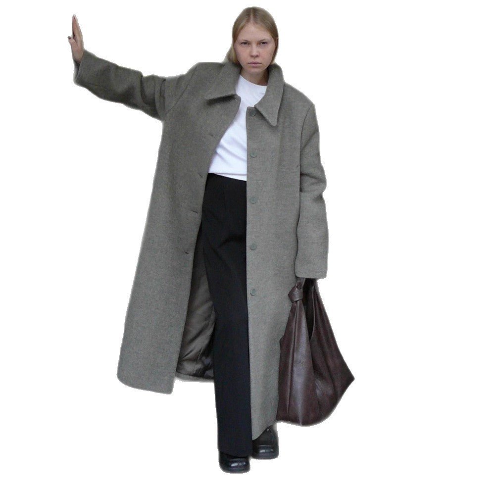 Women's Mid-length Wool Blend Coat with Integrated Loop Scarf Chichicherry - Chichicherry