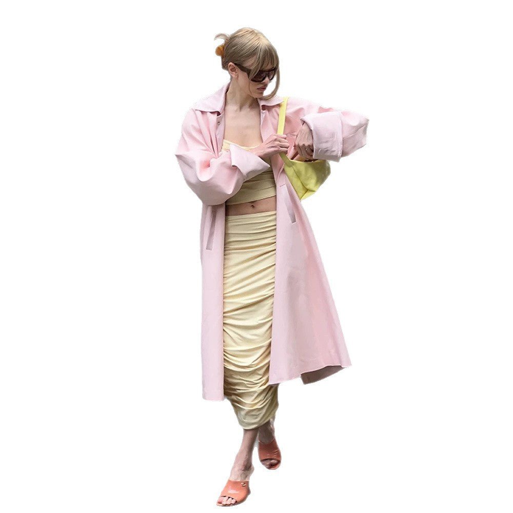 Women's midi coat made of wool blend with dropped shoulders and concealed snap button placket Chichicherry - Chichicherry