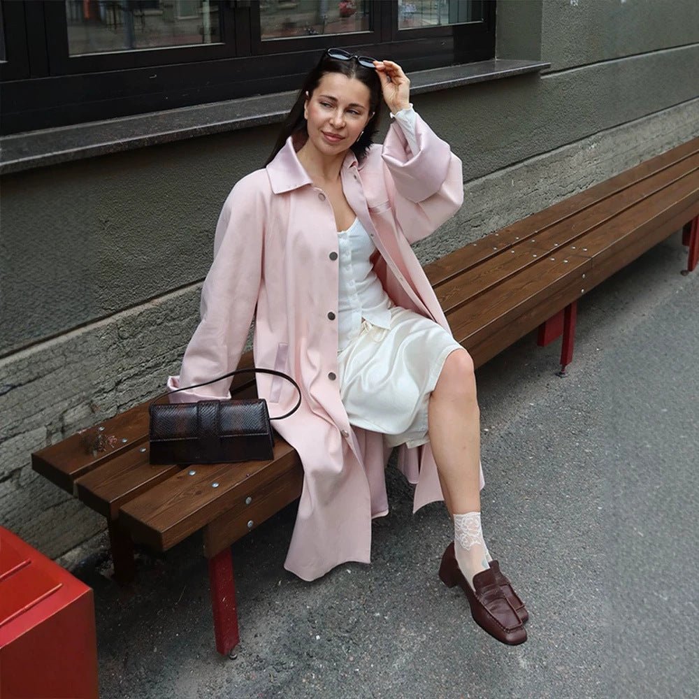Women's midi coat made of wool blend with dropped shoulders and concealed snap button placket Chichicherry - Chichicherry
