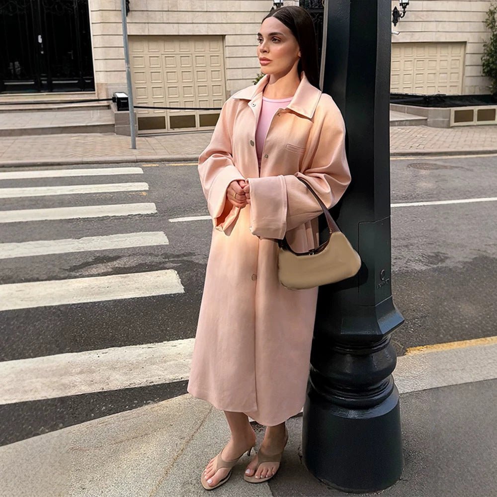 Women's midi coat made of wool blend with dropped shoulders and concealed snap button placket Chichicherry - Chichicherry