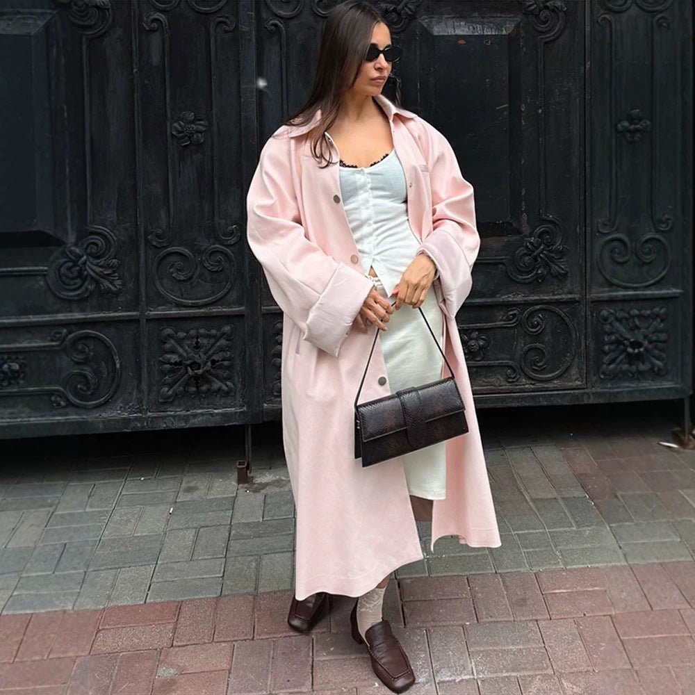 Women's midi coat made of wool blend with dropped shoulders and concealed snap button placket Chichicherry - Chichicherry