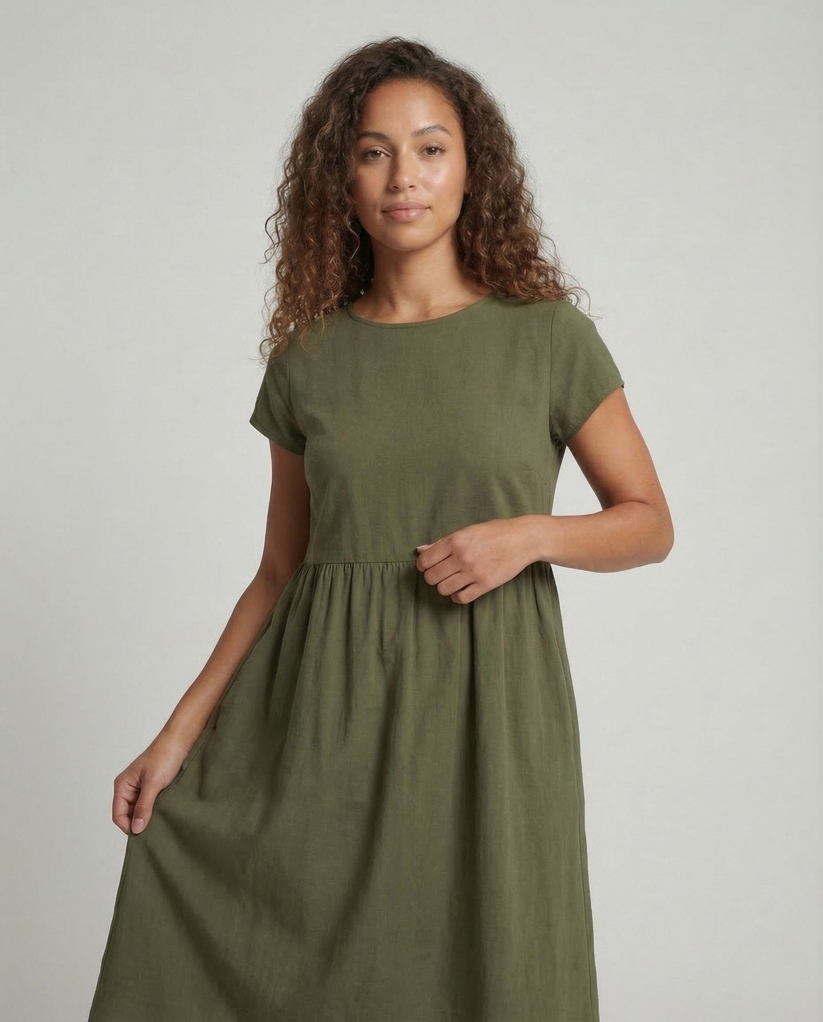 Women's Midi Dress Empire Waist Pockets - Chichicherry