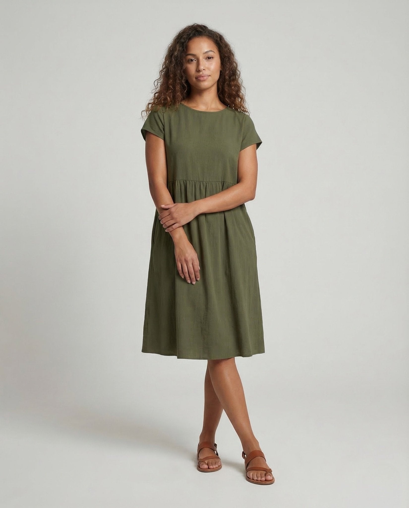 Women's Midi Dress Empire Waist Pockets - Chichicherry