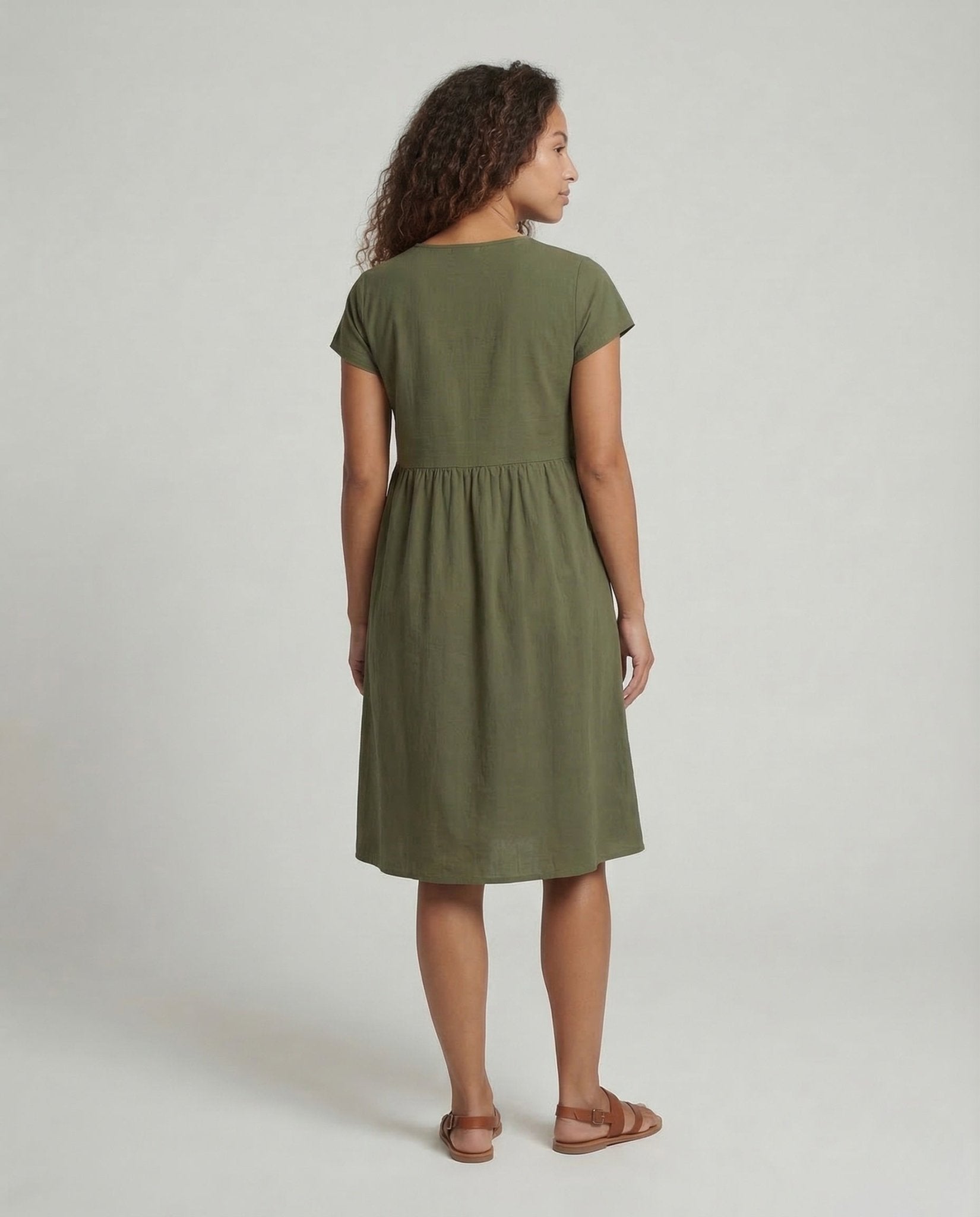 Women's Midi Dress Empire Waist Pockets - Chichicherry