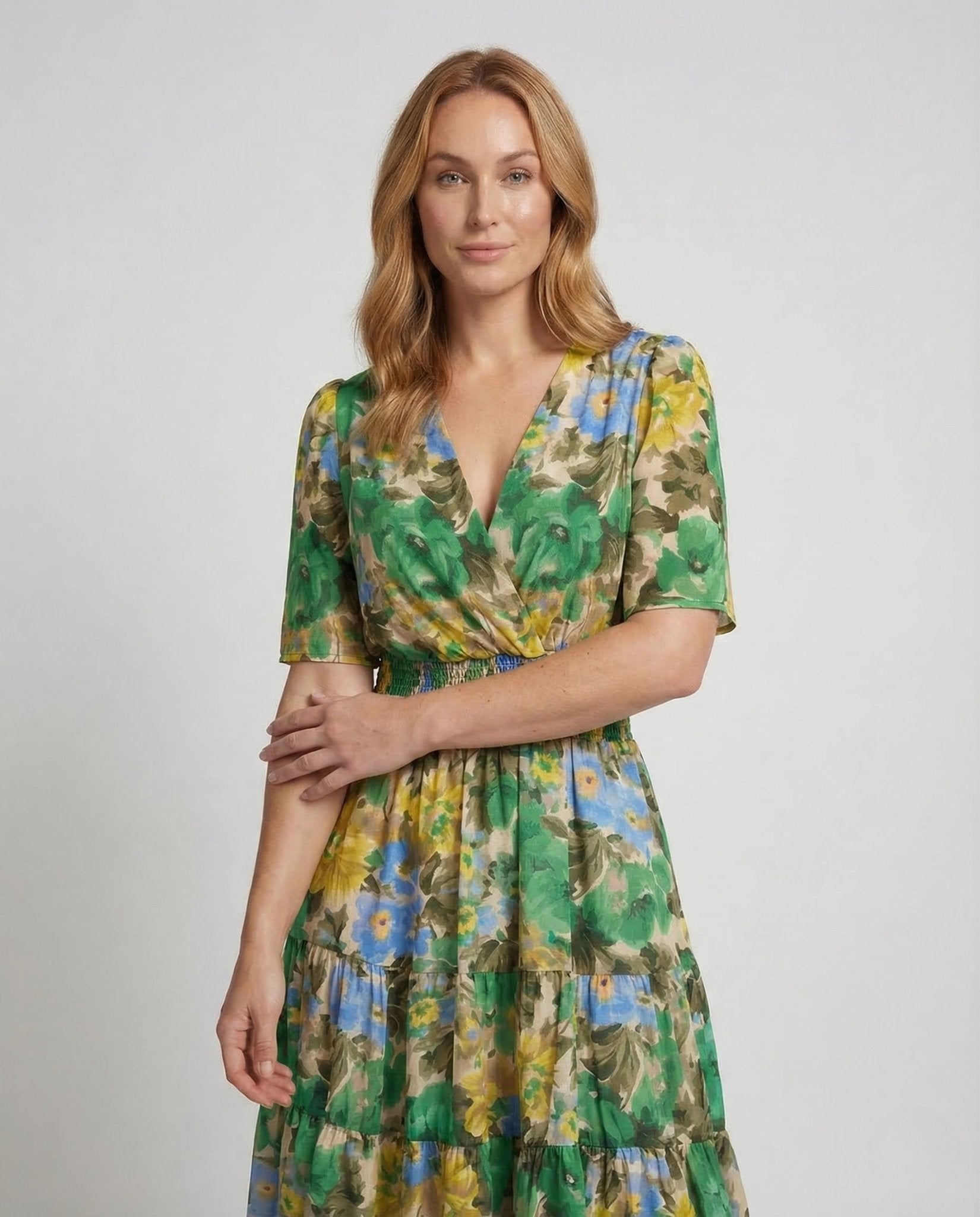 Women's Midi Dress Floral V Neck - Chichicherry