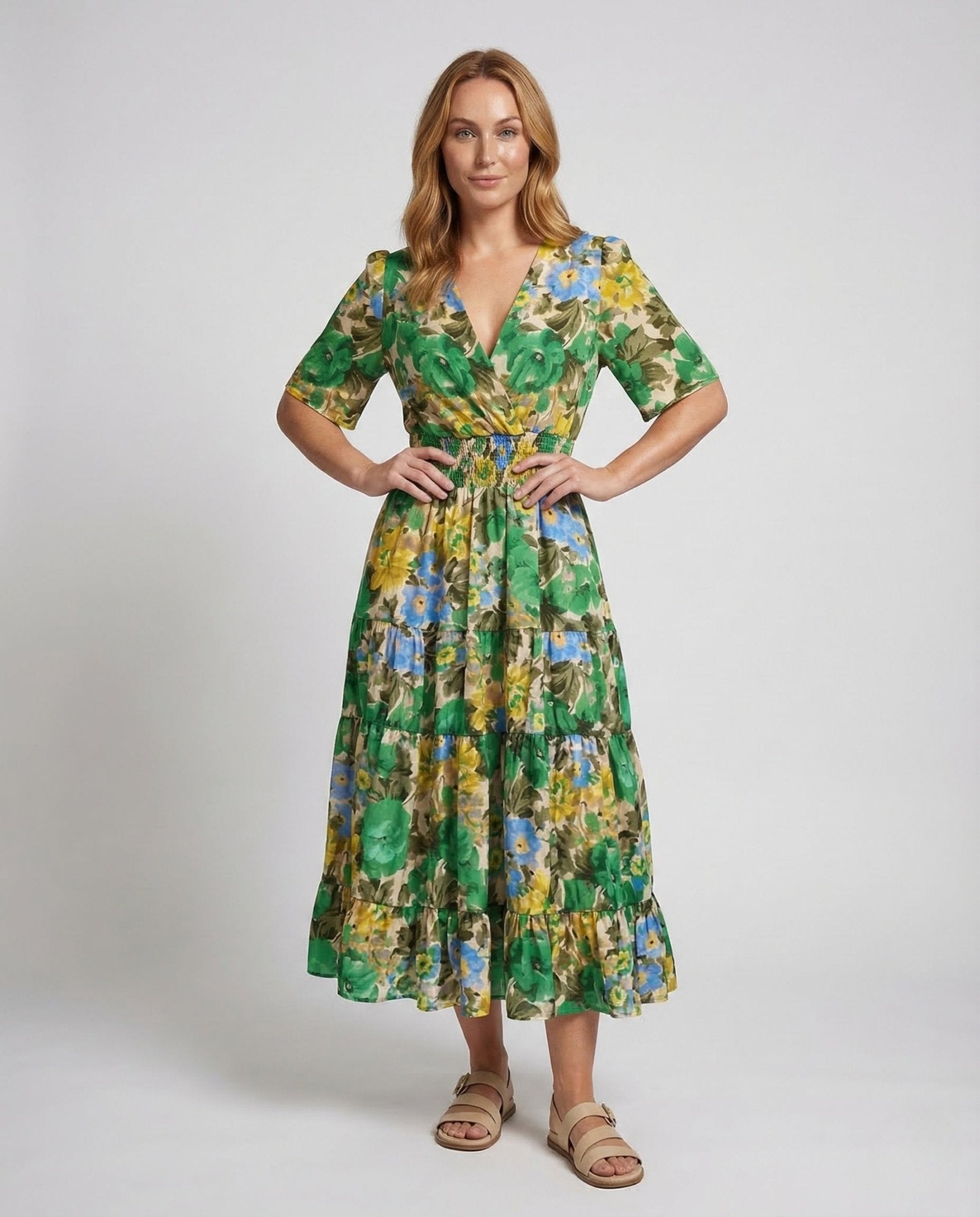 Women's Midi Dress Floral V Neck - Chichicherry