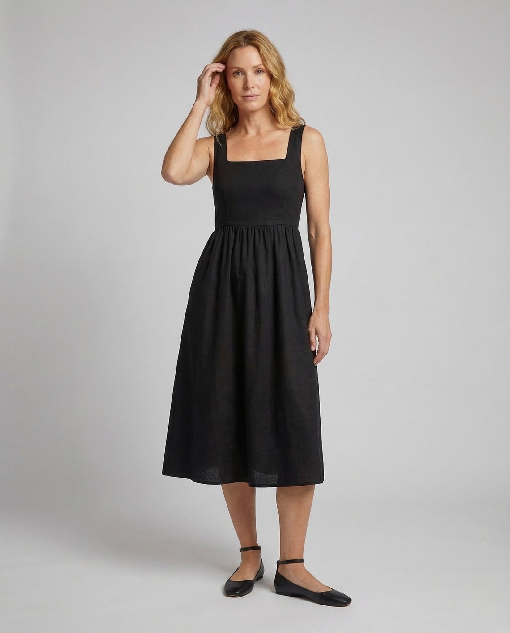 Women's Midi Dress Square Neck Pockets - Chichicherry