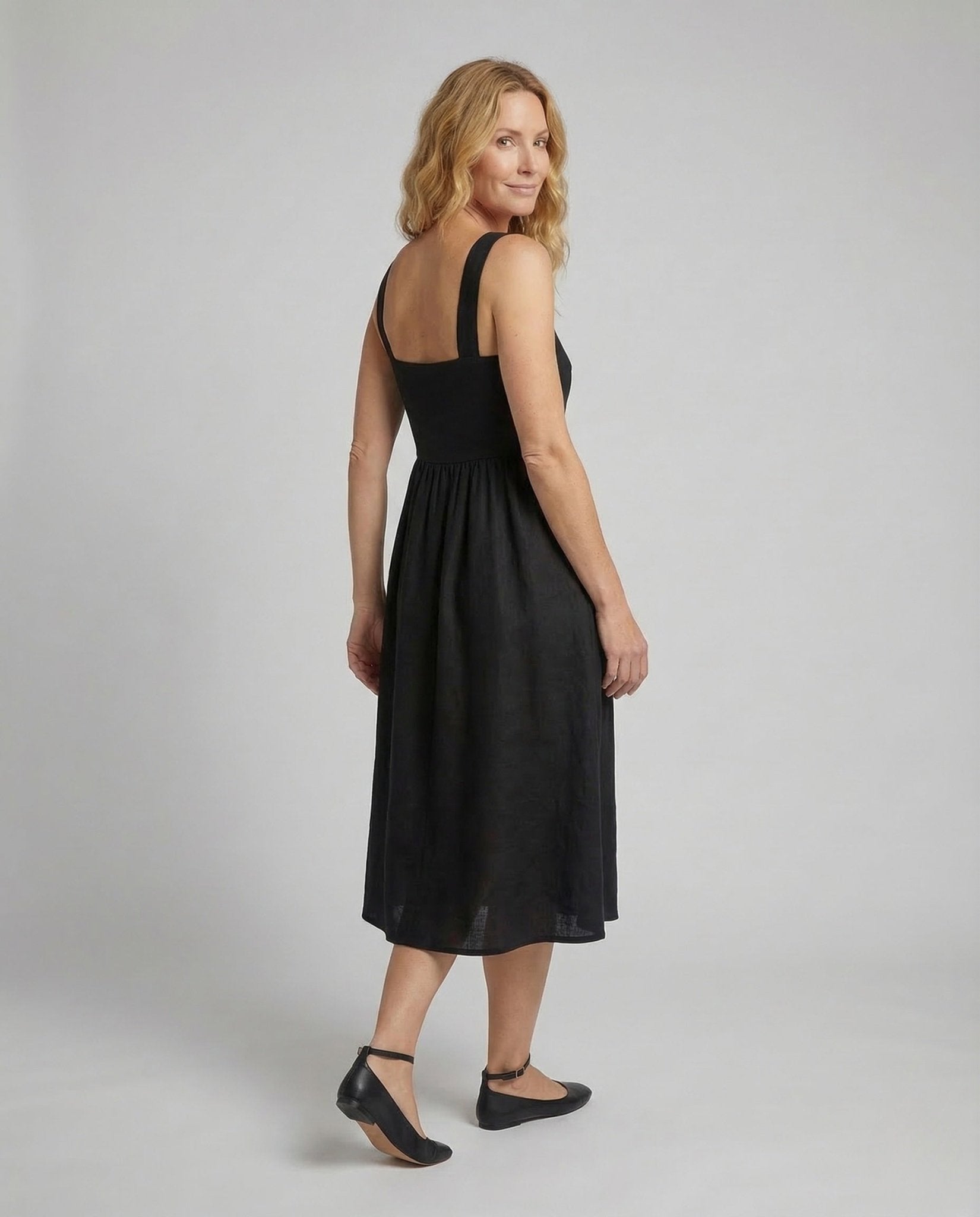 Women's Midi Dress Square Neck Pockets - Chichicherry