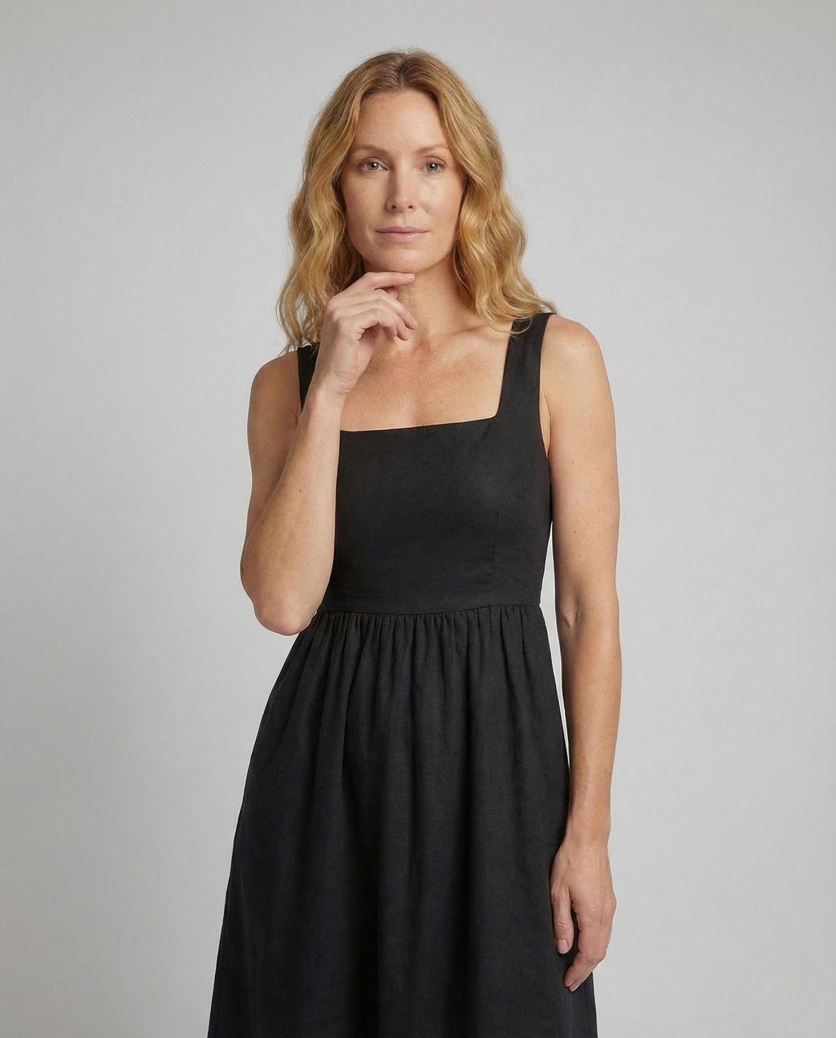 Women's Midi Dress Square Neck Pockets - Chichicherry