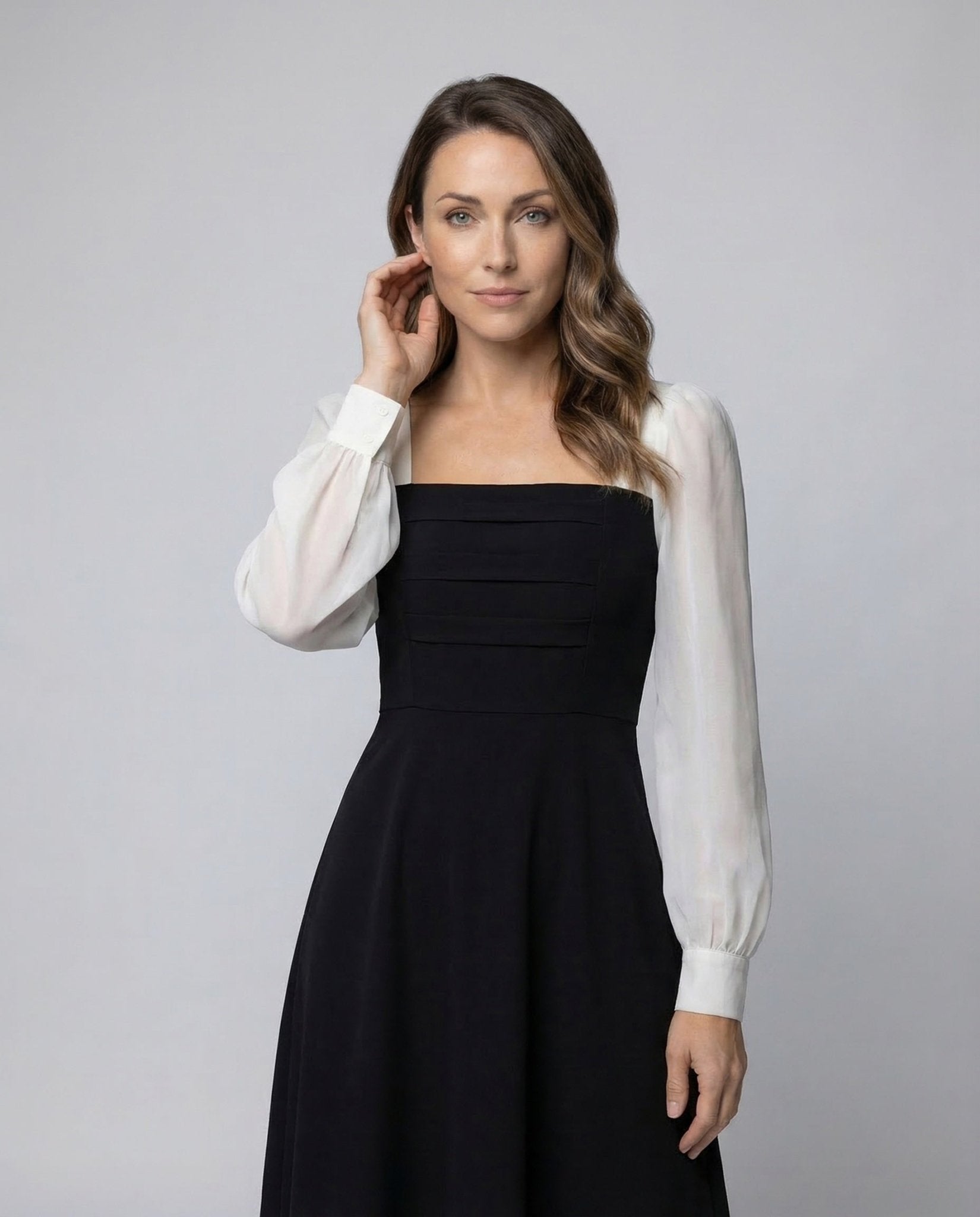 Women's Midi Dress Two-Piece Look Chiffon Sleeves - Chichicherry