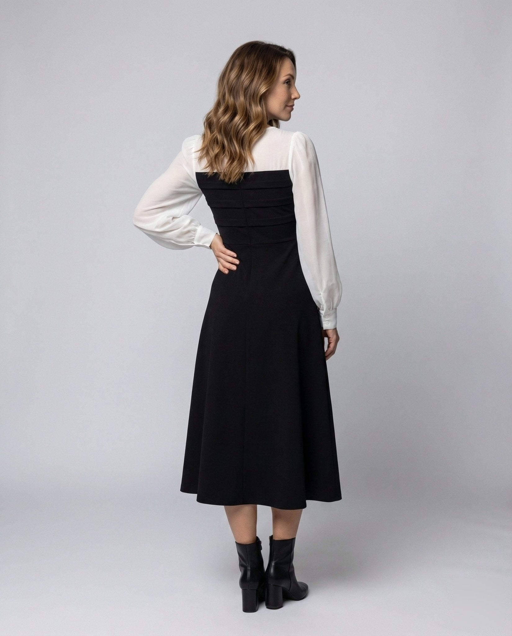 Women's Midi Dress Two-Piece Look Chiffon Sleeves - Chichicherry