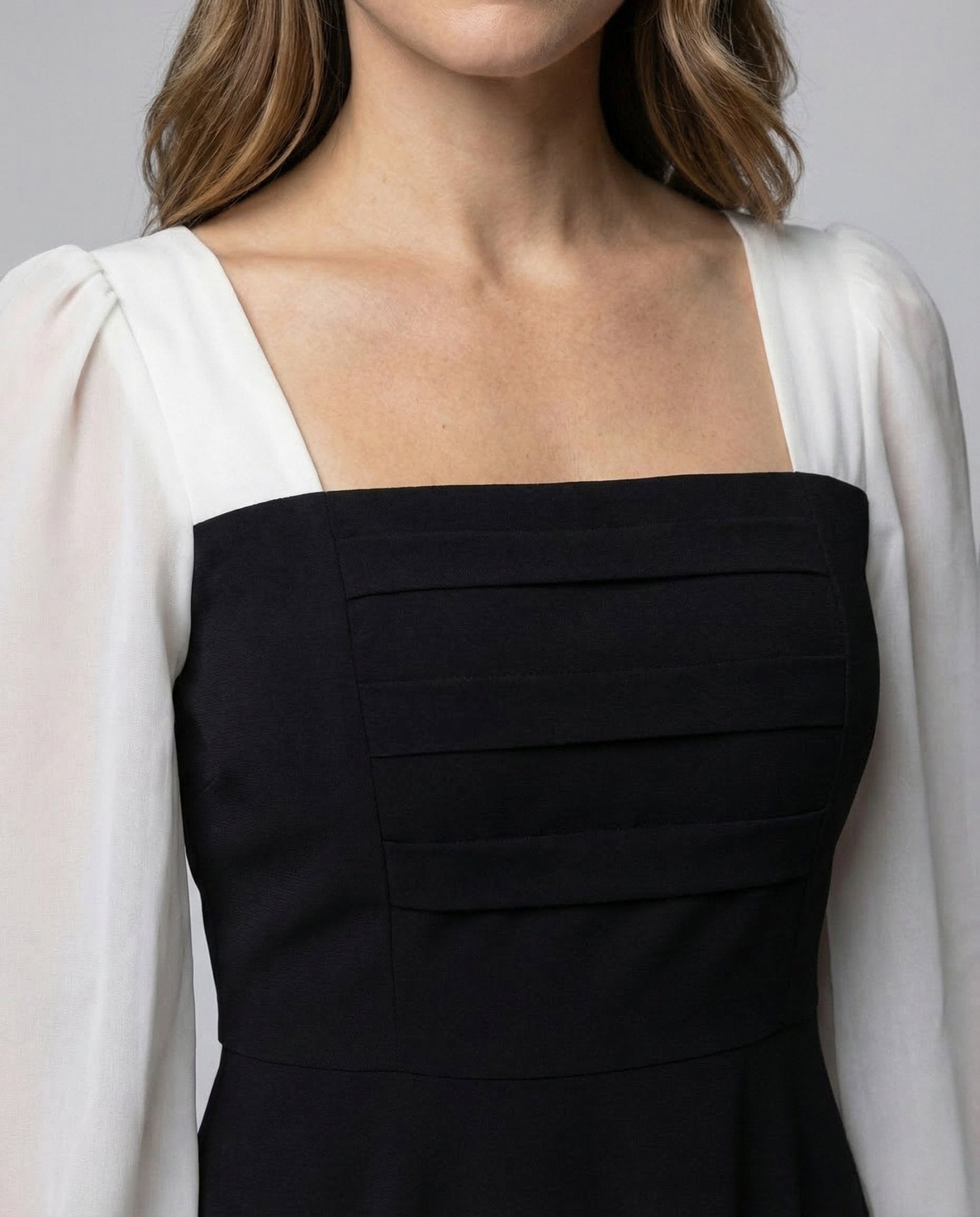 Women's Midi Dress Two-Piece Look Chiffon Sleeves - Chichicherry