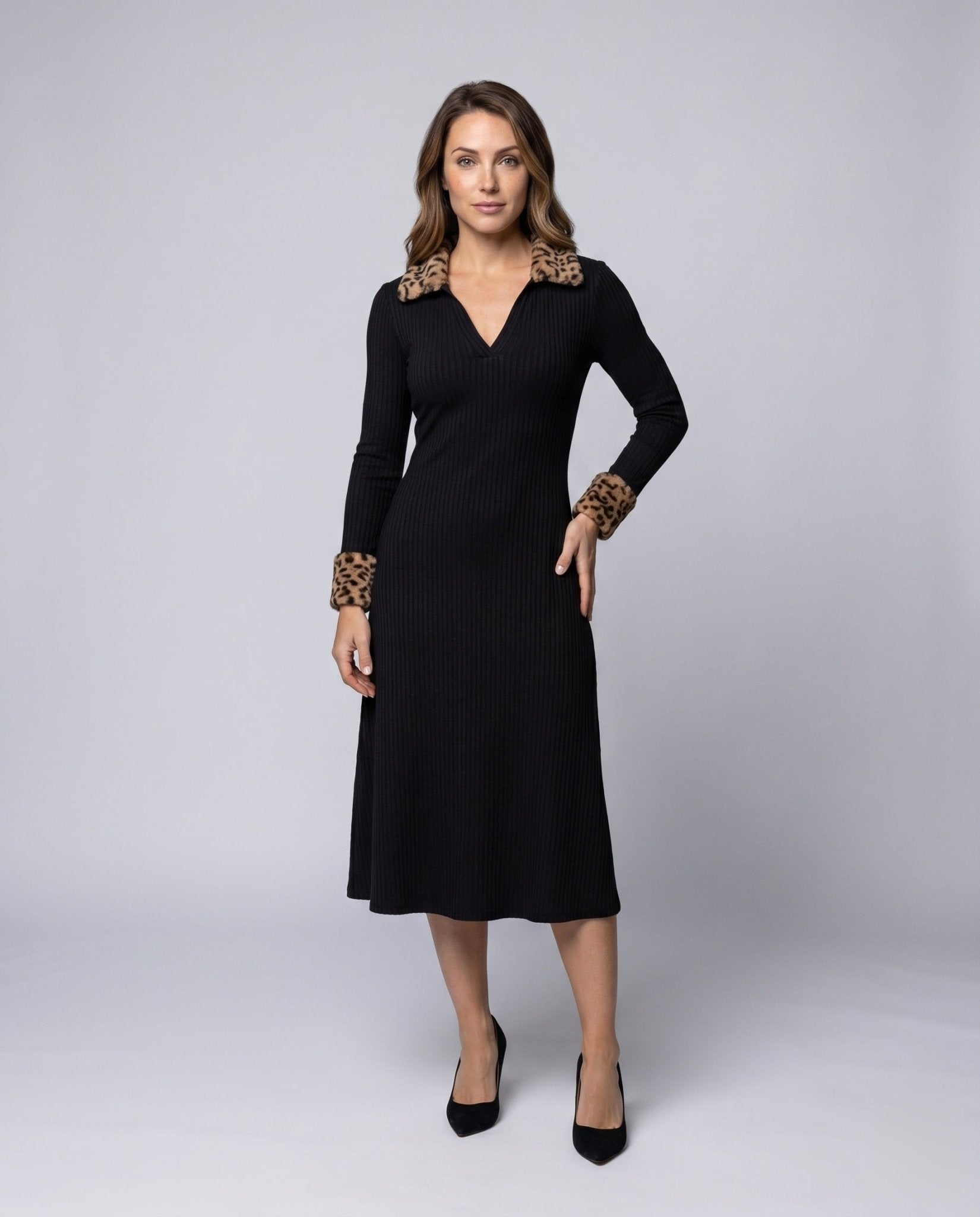 Women's Midi Dress with Animalistic Collar - Chichicherry