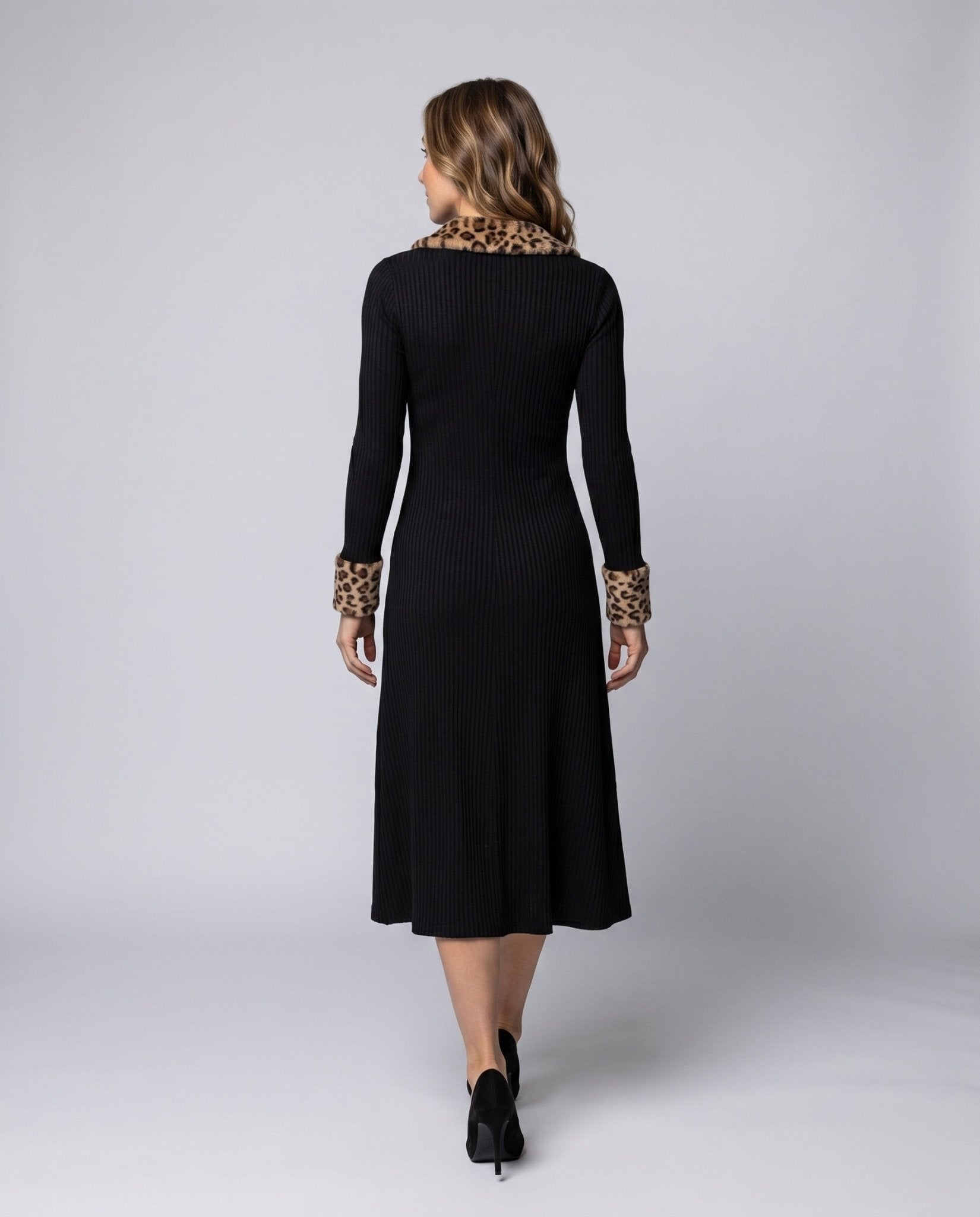Women's Midi Dress with Animalistic Collar - Chichicherry