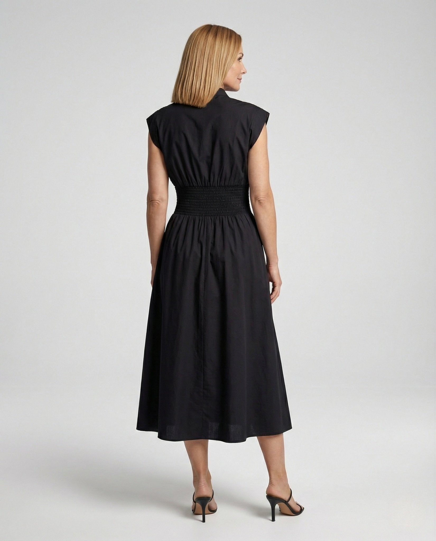 Women's midi dress with front zipper and smocked waist - Chichicherry