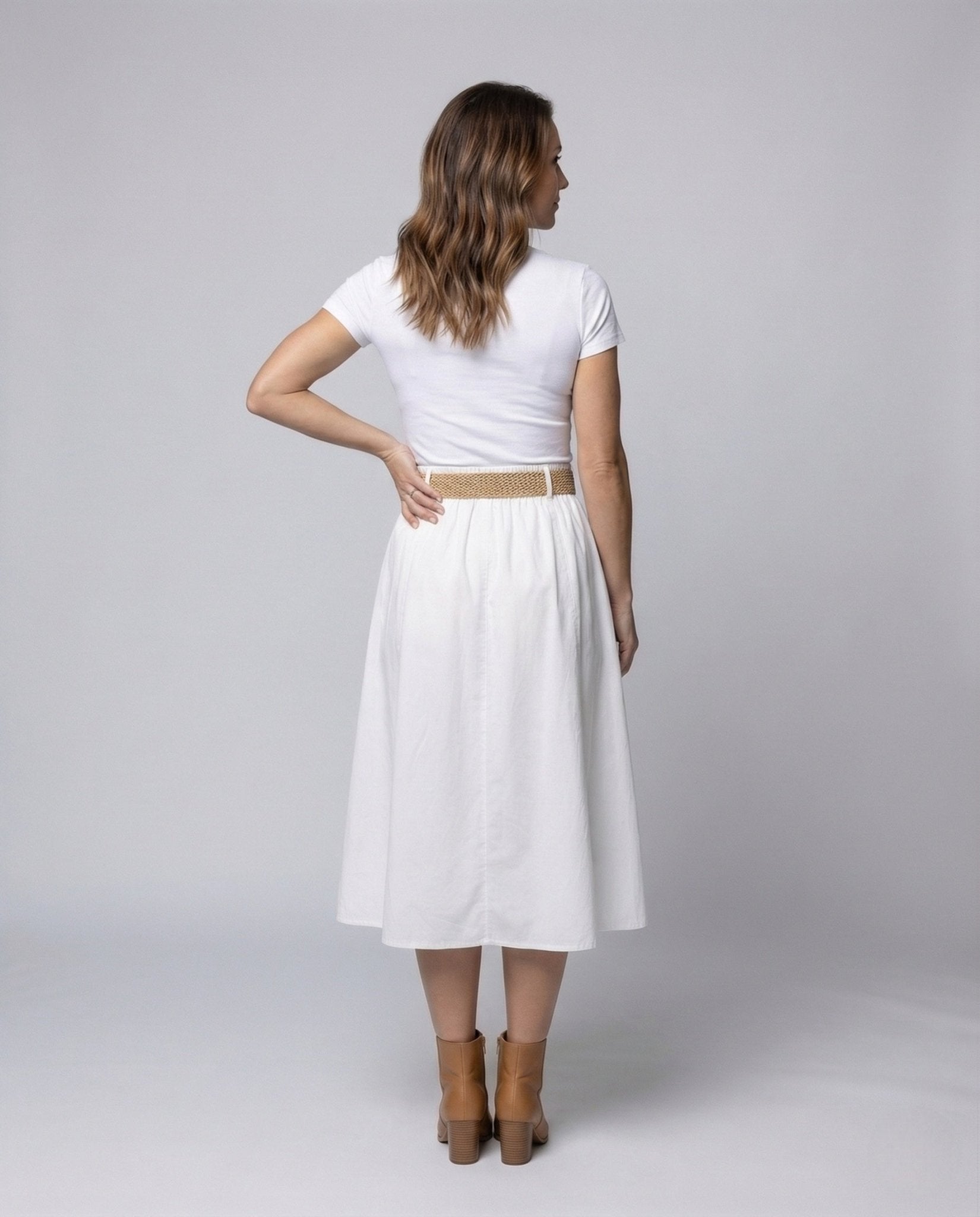 Women's Midi Skirt Button Placket Belt - Chichicherry