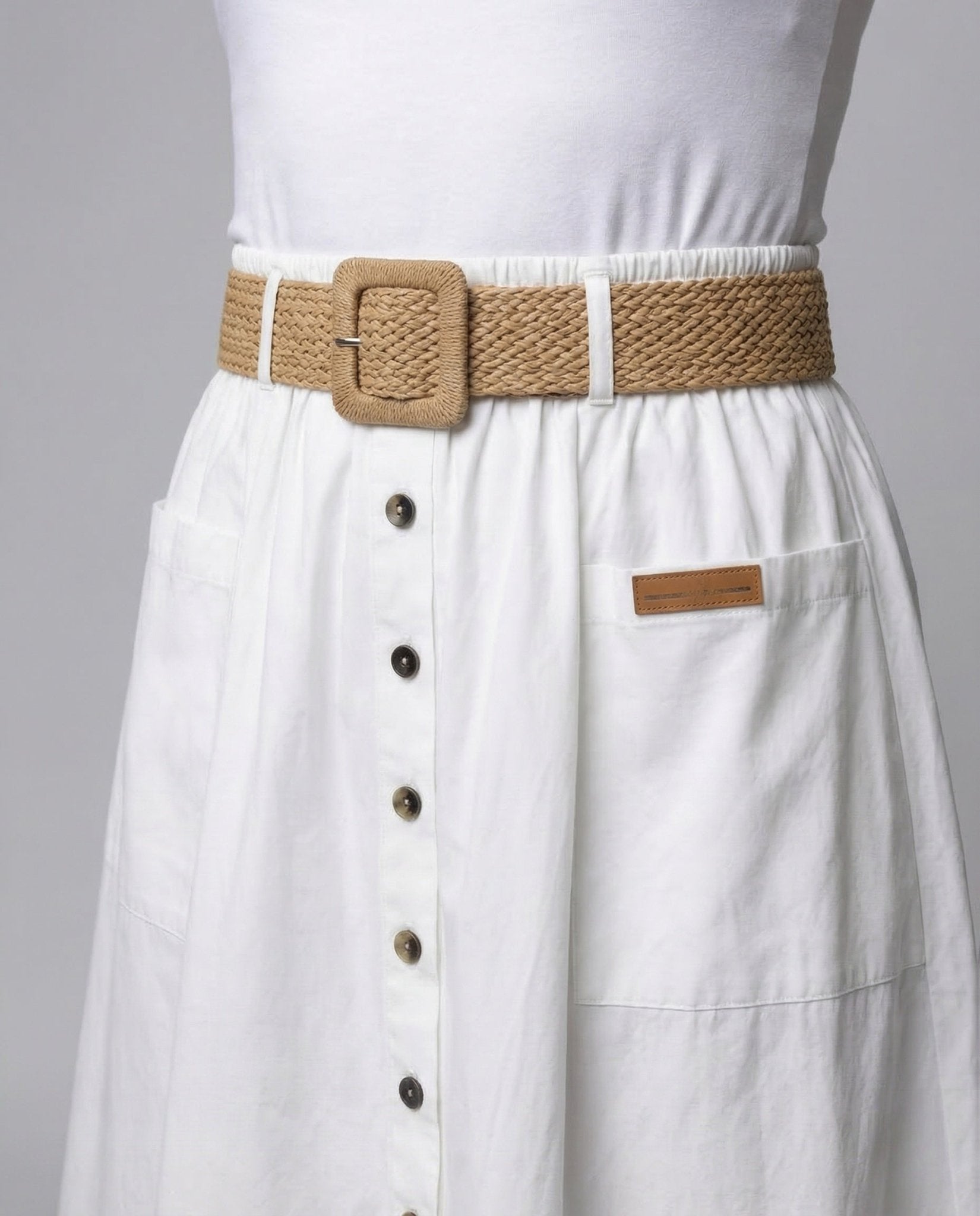 Women's Midi Skirt Button Placket Belt - Chichicherry