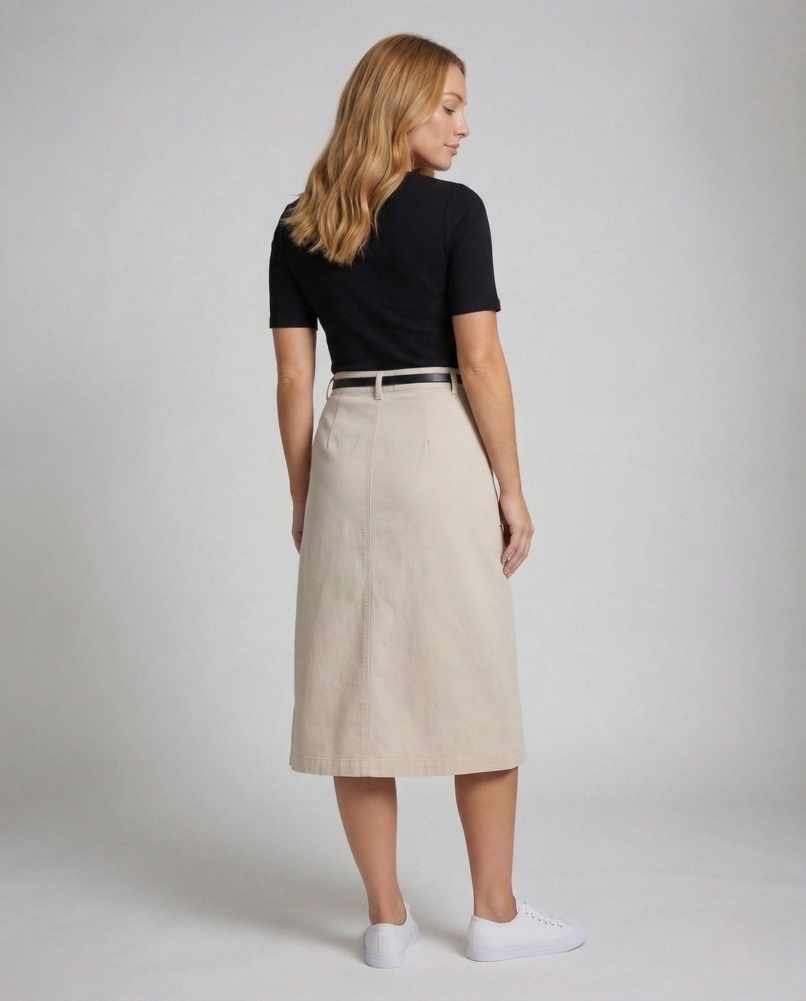 Women's Midi Skirt High Waist Cotton Blend Straight - Chichicherry