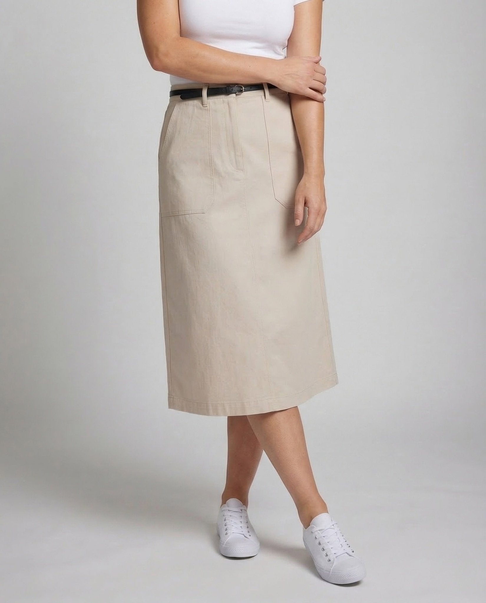 Women's Midi Skirt High Waist Cotton Blend Straight - Chichicherry