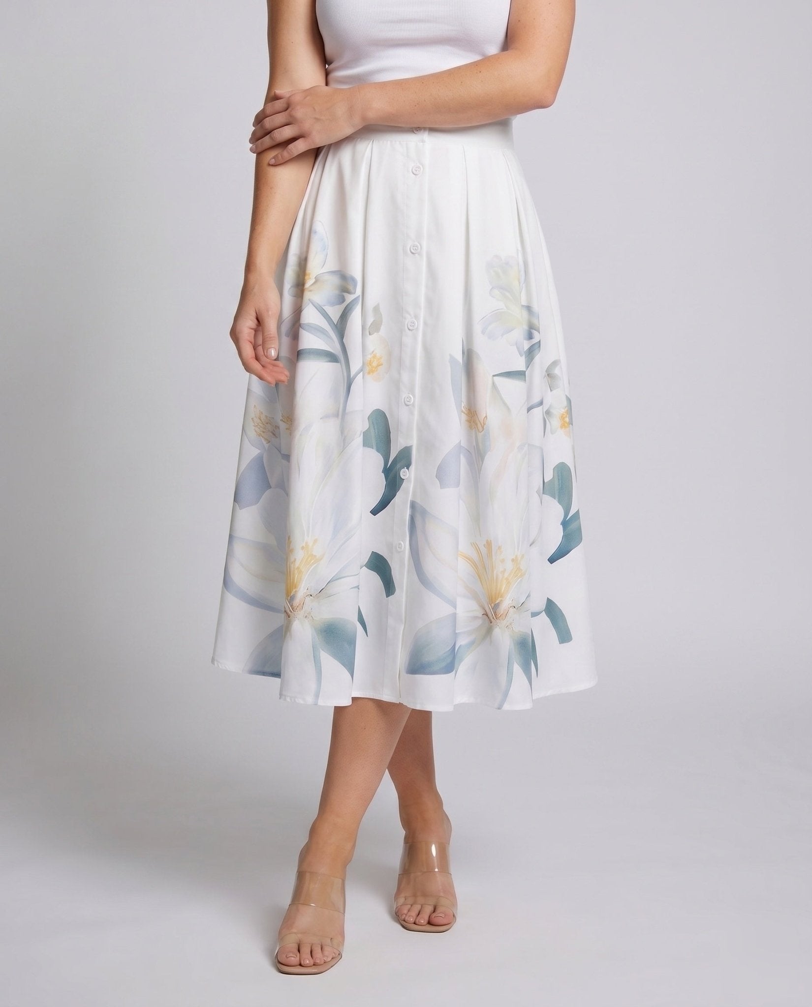 Women’s midi skirt with floral print and button details - Chichicherry