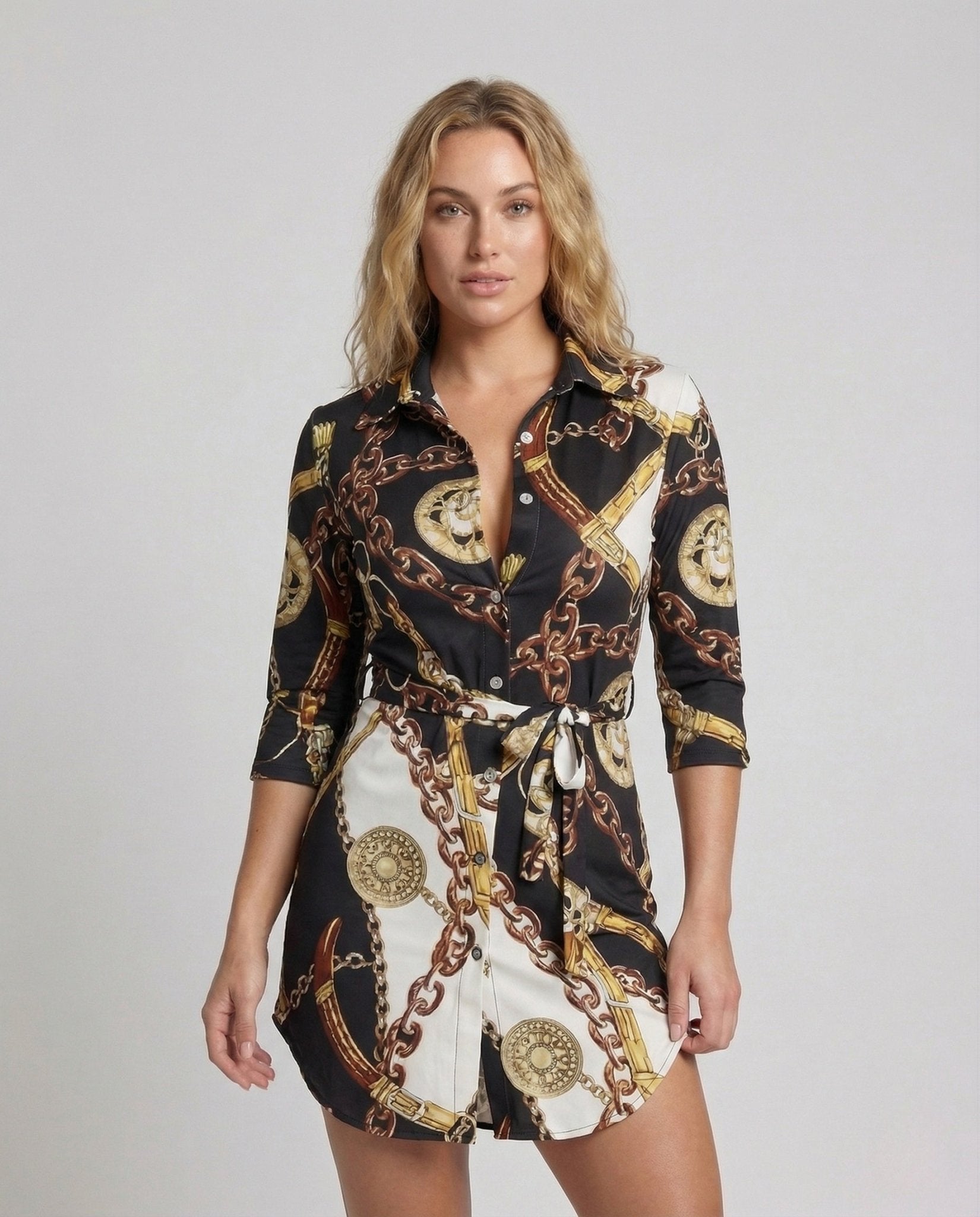 Women's Mini Dress Chain Pattern Split - Chichicherry