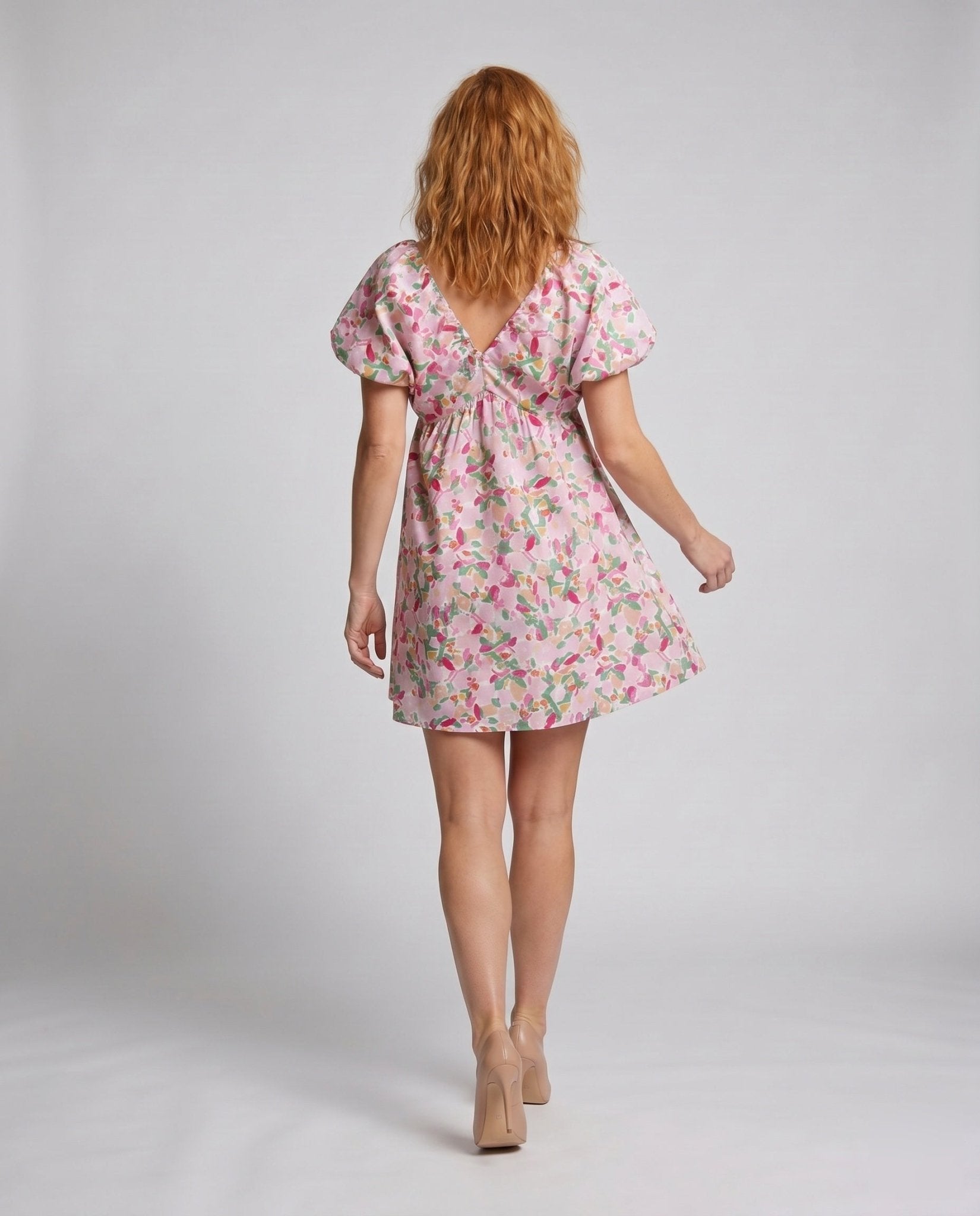 Women's Mini Dress with Ruffle Sleeves and Elegant Waist Belt - Chichicherry