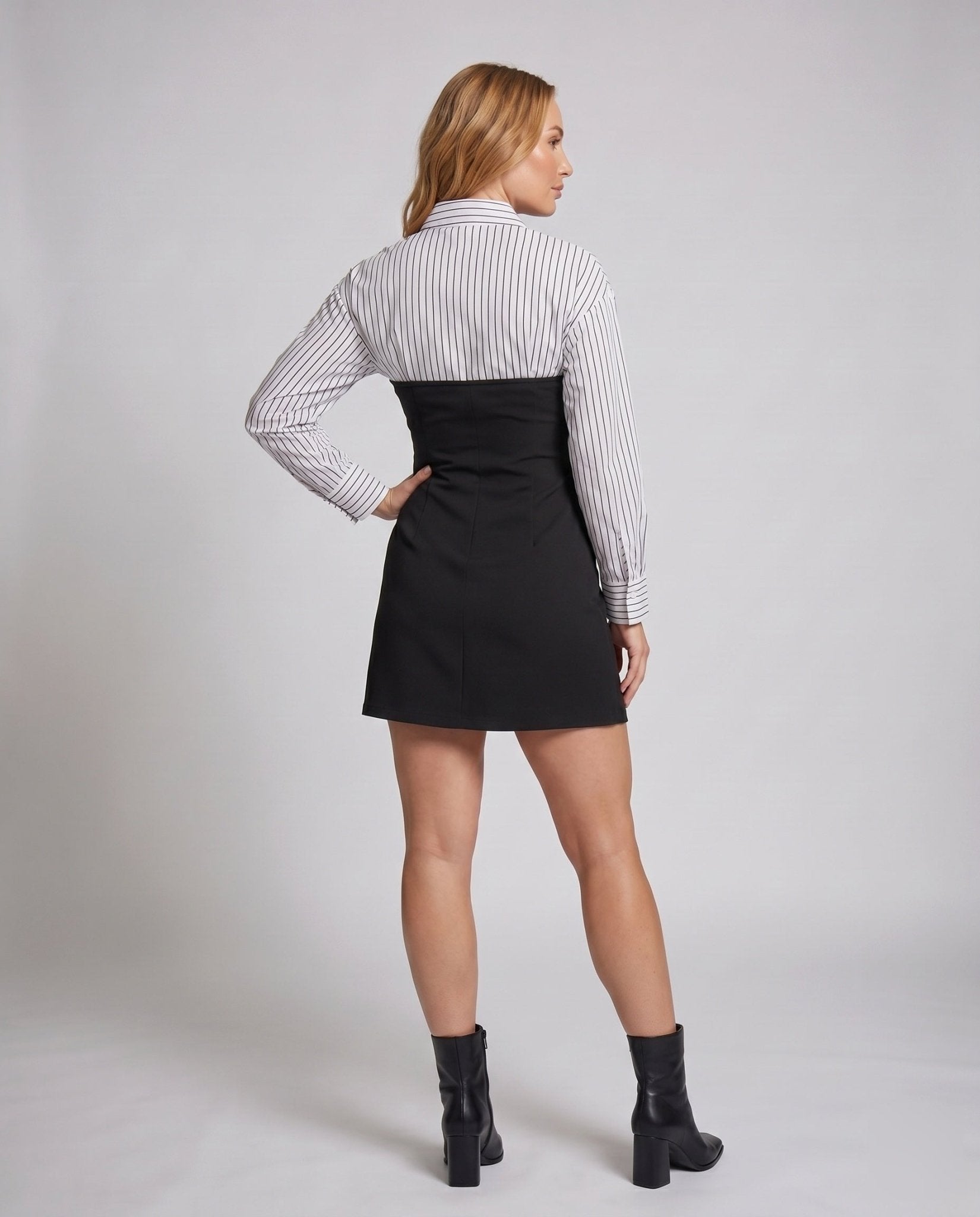 Women’s mini dress with shirt collar and contrasting sleeves - Chichicherry