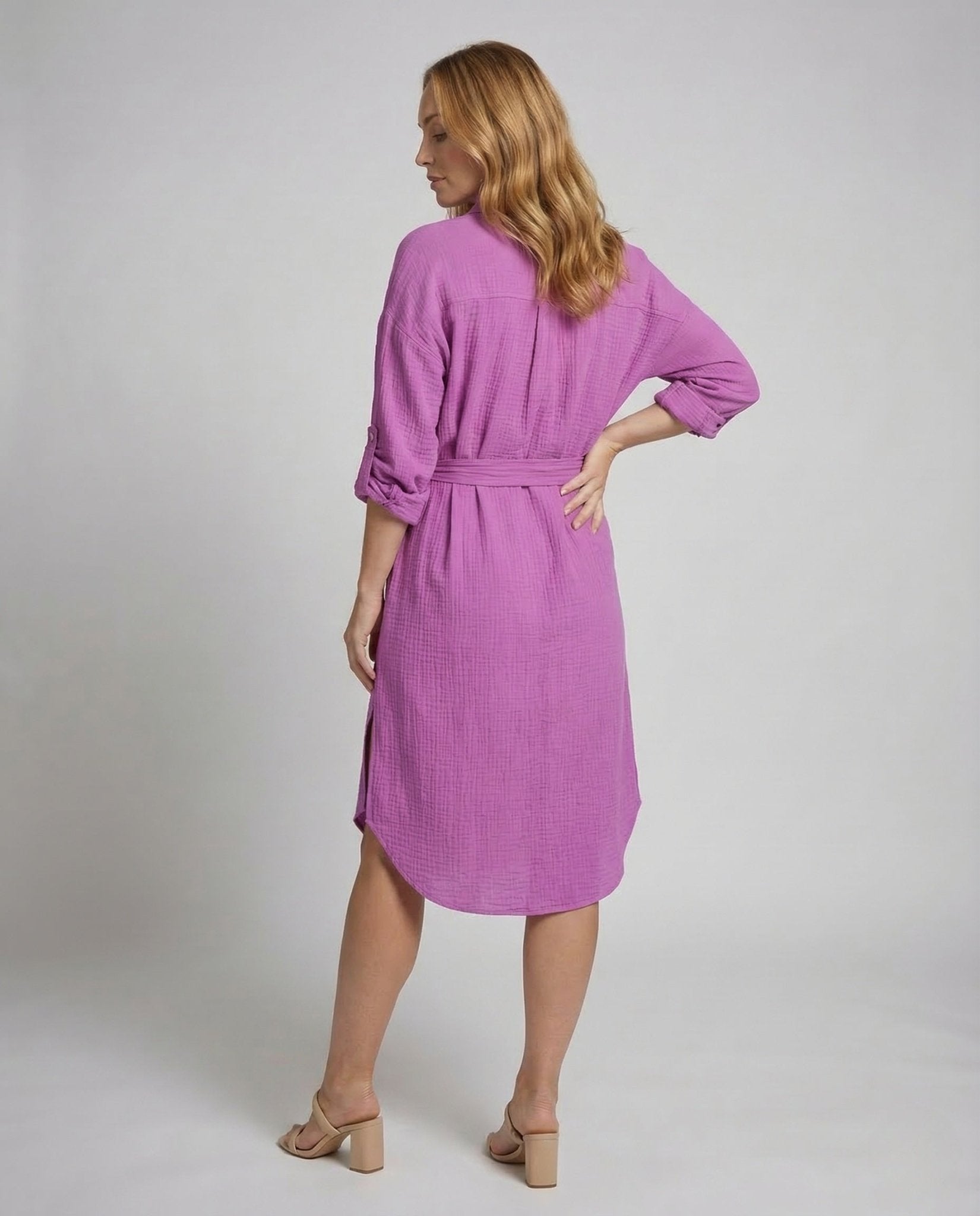 Women's Muslin Shirt Dress Belt Slit - Chichicherry