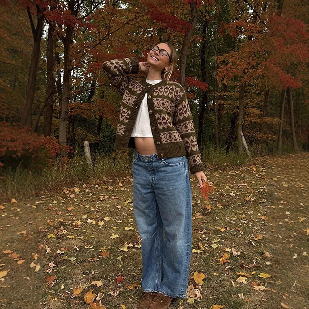 Women’s Norwegian pattern cardigan with button placket and ribbed hem Chichicherry - Chichicherry