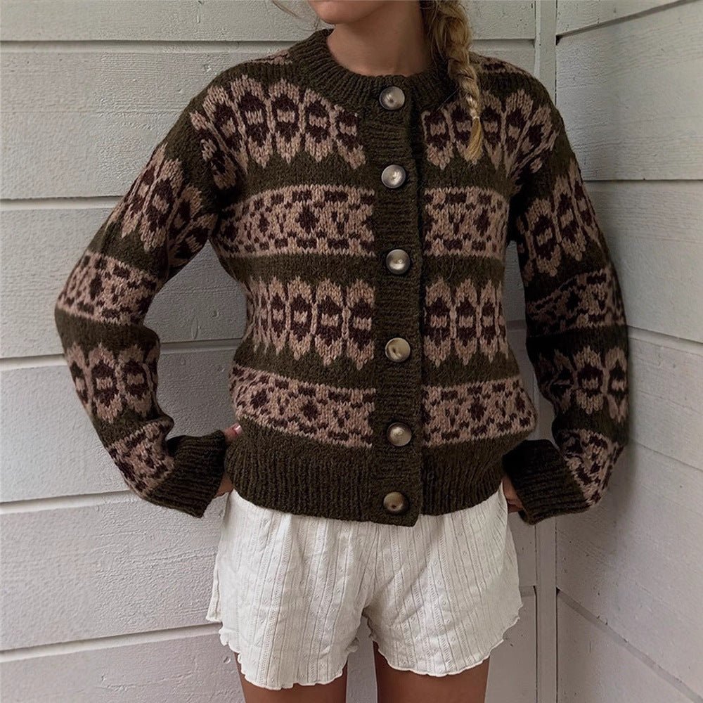 Women’s Norwegian pattern cardigan with button placket and ribbed hem Chichicherry - Chichicherry
