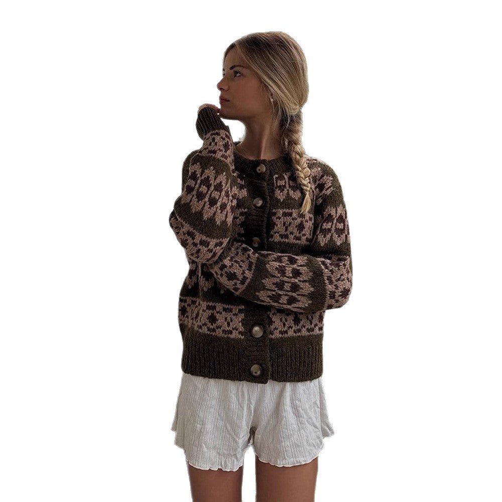 Women’s Norwegian pattern cardigan with button placket and ribbed hem Chichicherry - Chichicherry