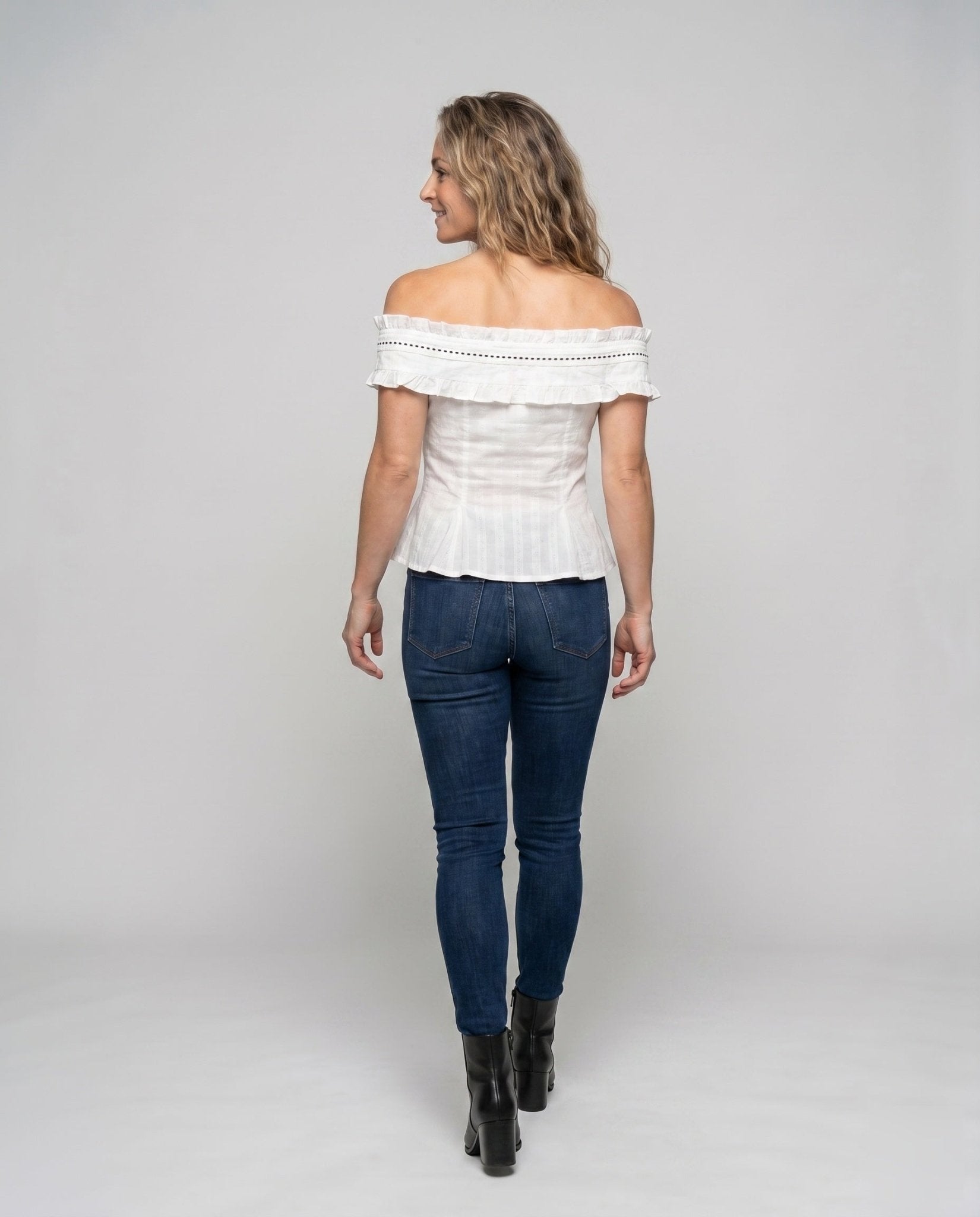 Women's Off-Shoulder Blouse with Ruffles and Satin Ribbon - Chichicherry