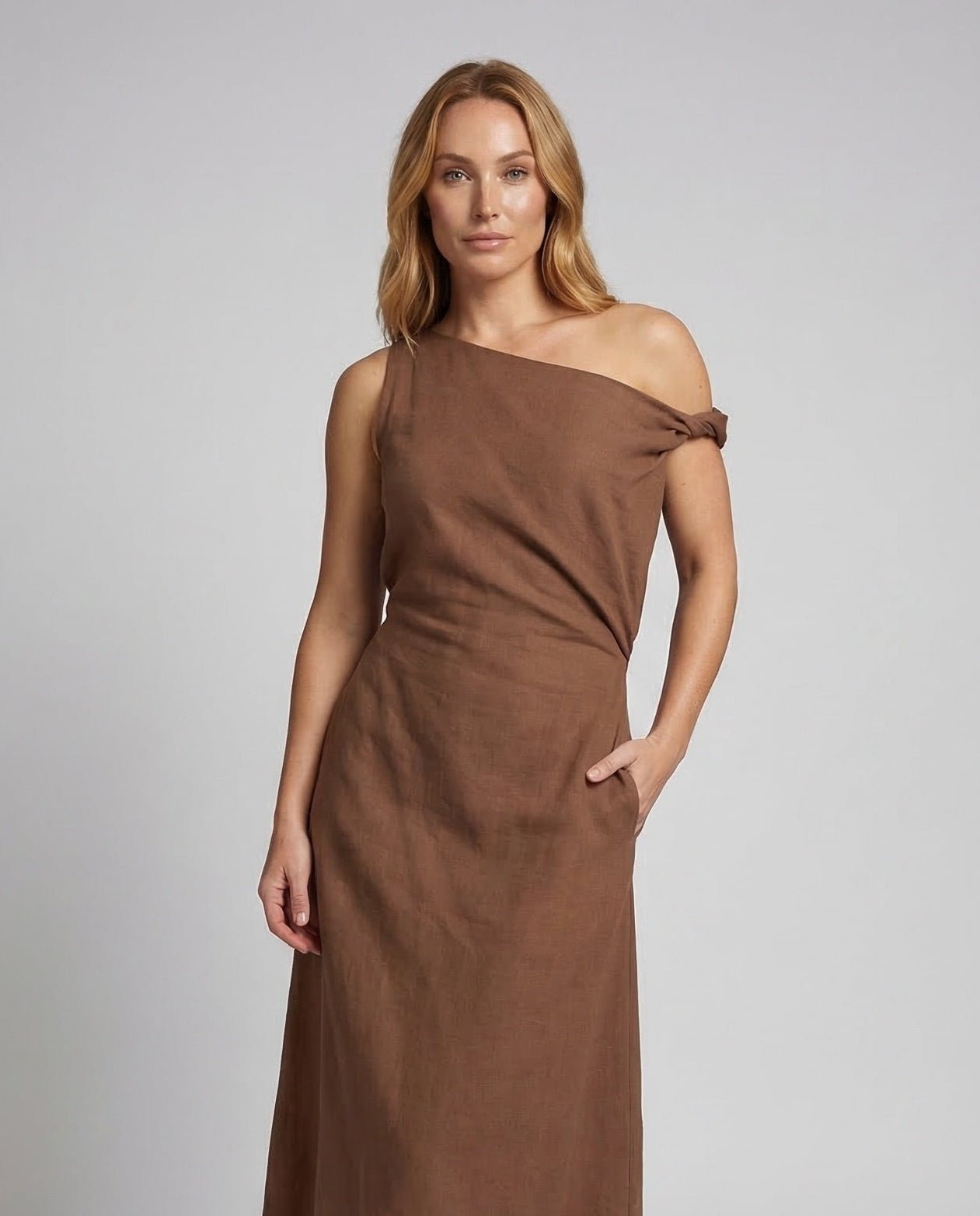 Women's Off-Shoulder Maxi Dress with Draping - Chichicherry