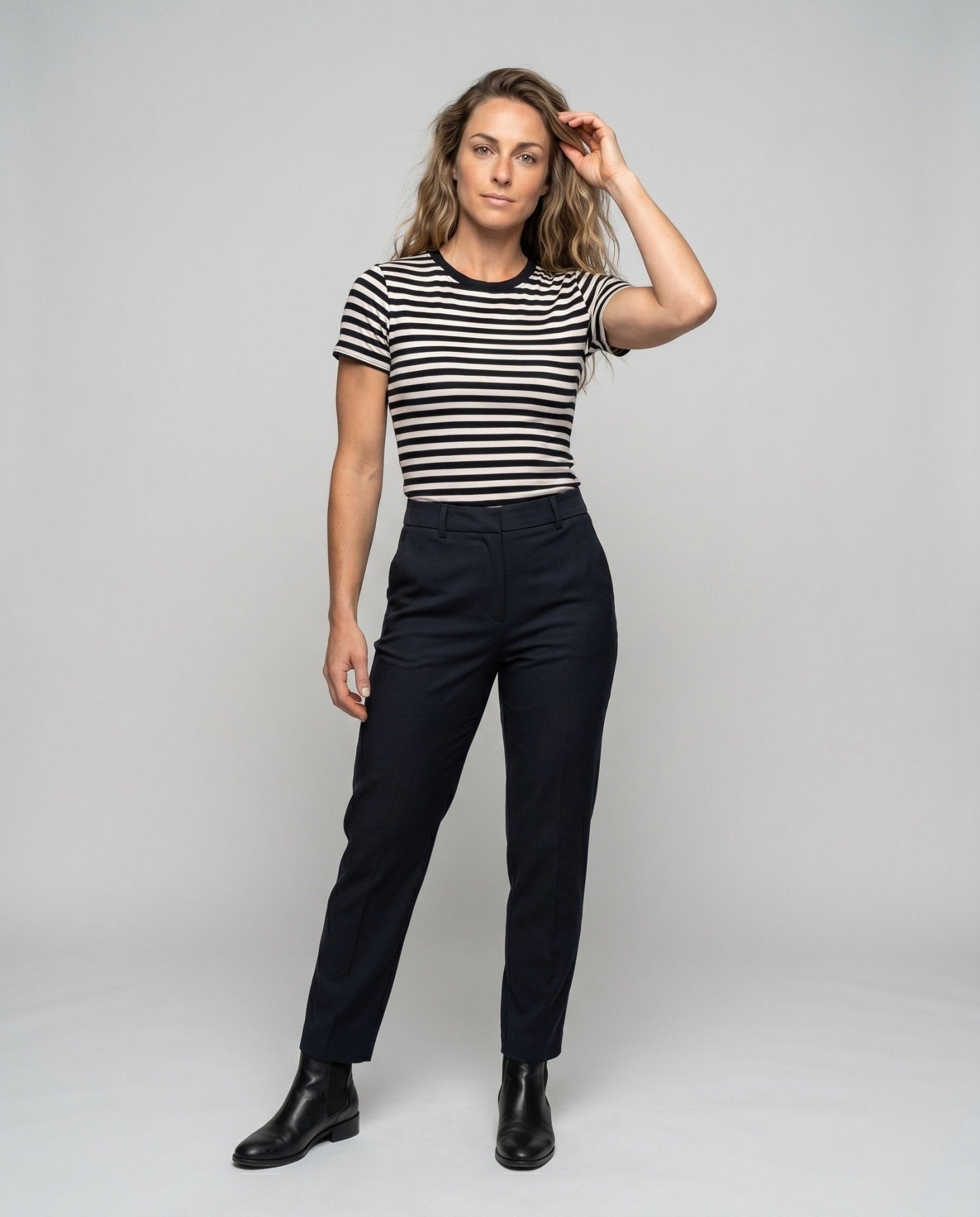 Women's Off-Shoulder Striped T-Shirt with Fitted Cut - Chichicherry