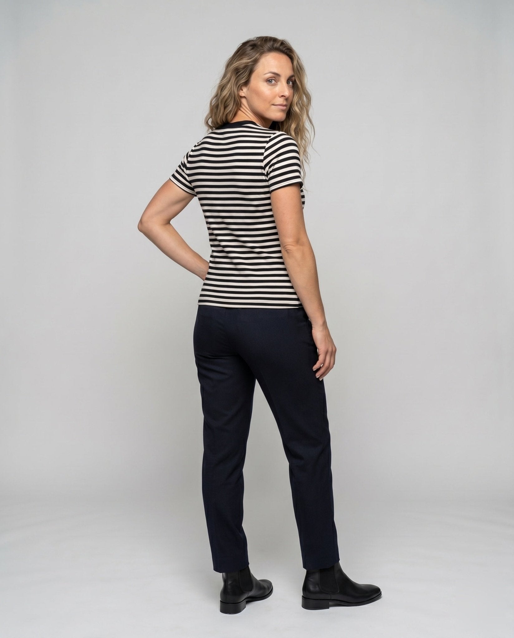 Women's Off-Shoulder Striped T-Shirt with Fitted Cut - Chichicherry