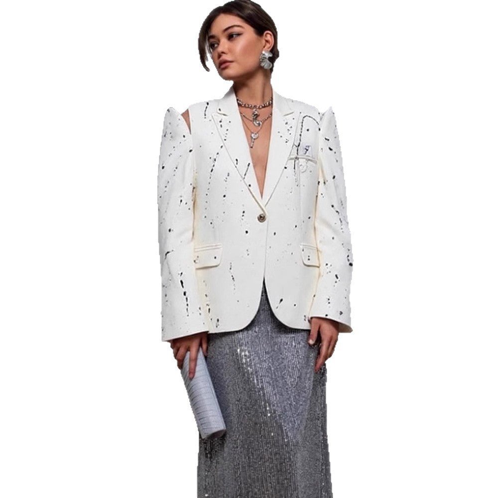 Women's Oversize Blazer with Cut-Out Sleeves and Paint Splatter Look Chichicherry - Chichicherry