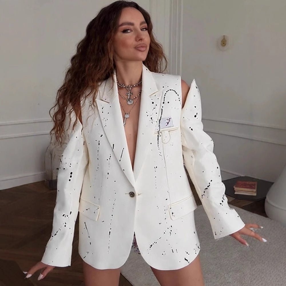 Women's Oversize Blazer with Cut-Out Sleeves and Paint Splatter Look Chichicherry - Chichicherry