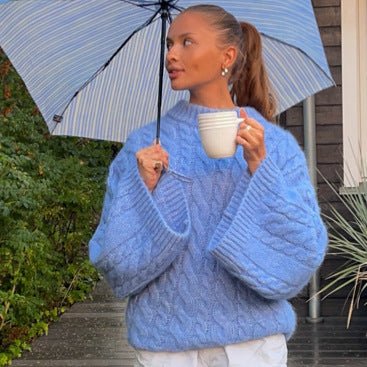 Women's Oversize Cable Knit Sweater with Voluminous Sleeves Chichicherry - Chichicherry