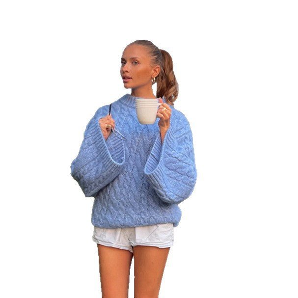 Women's Oversize Cable Knit Sweater with Voluminous Sleeves Chichicherry - Chichicherry