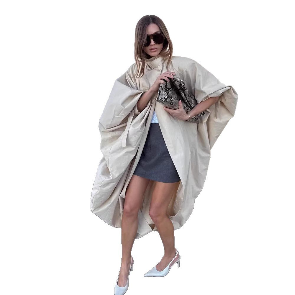 Women's Oversize Cape Coat with Stand-up Collar and Balloon-shaped Silhouette Chichicherry - Chichicherry