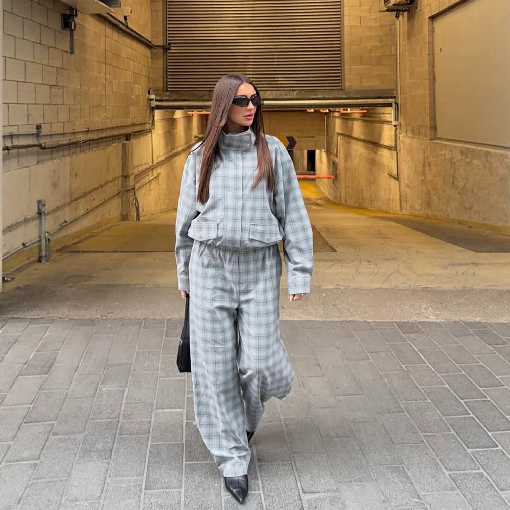 Women's Oversize Check Two-Piece from Tailormix with Stand-up Collar Chichicherry - Chichicherry