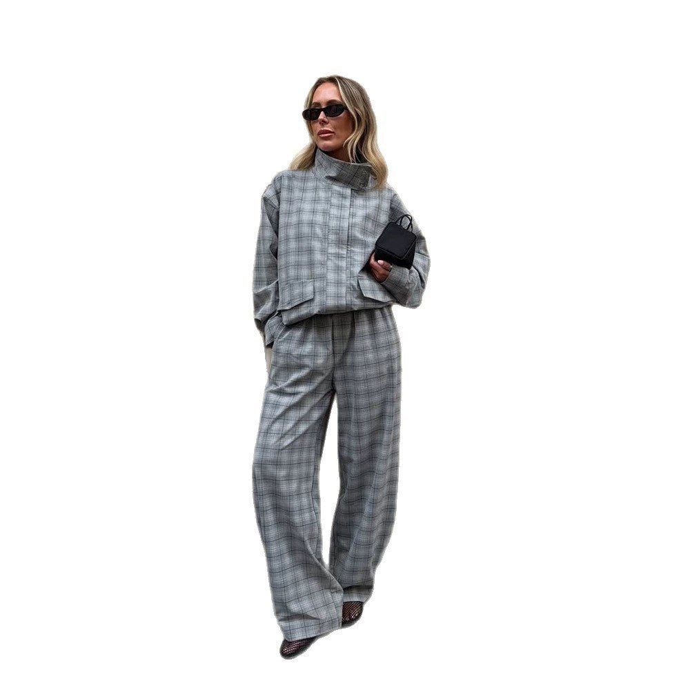 Women's Oversize Check Two-Piece from Tailormix with Stand-up Collar Chichicherry - Chichicherry