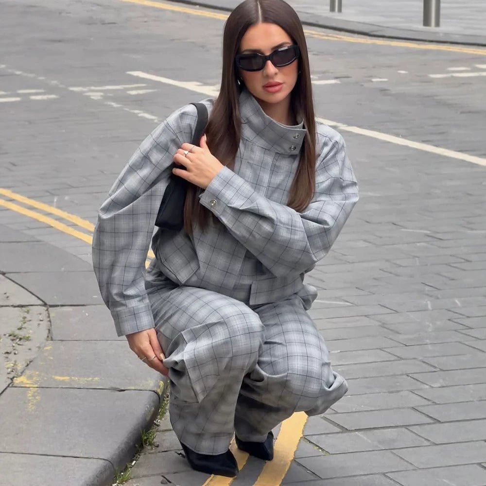 Women's Oversize Check Two-Piece from Tailormix with Stand-up Collar Chichicherry - Chichicherry